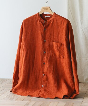 『XLサイズ/WEB限定』シルケットリネンバンドカラーロングスリーブシャツ
