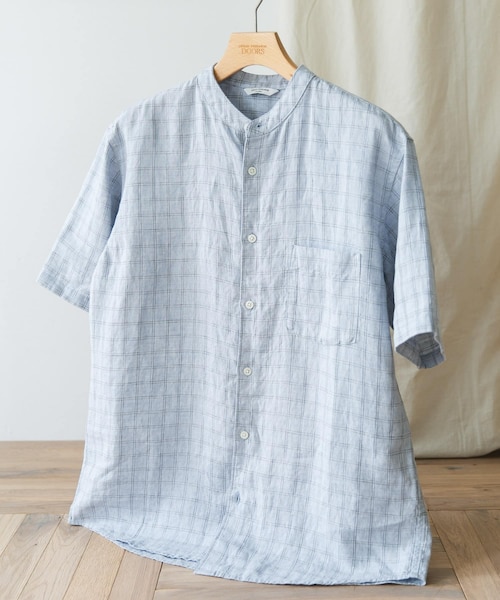 XLサイズ／WEB限定』シルケットリネン バンドカラーショートスリーブ