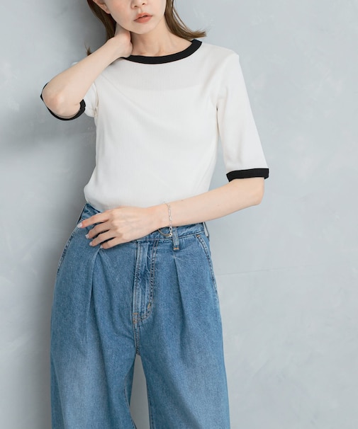 バイカラーコンパクトリブTシャツ