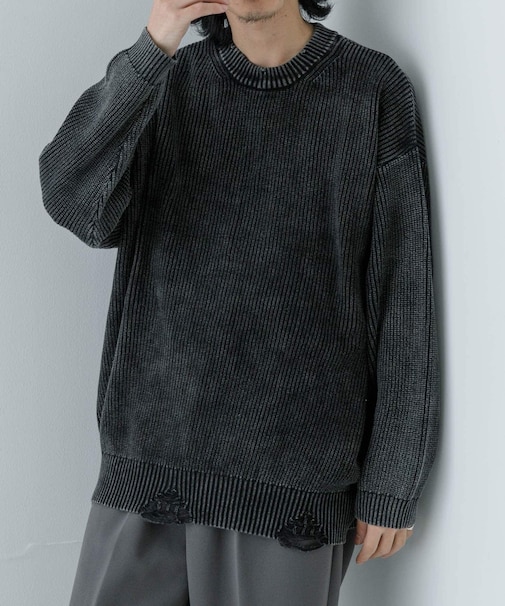 URBAN RESEARCH iD　ストーンウォッシュダメージニット
