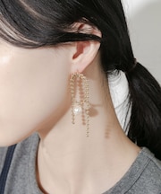 ボールチェーンパールポイントピアス