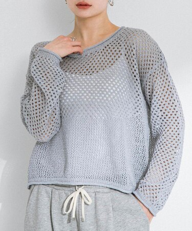 スパンコールメッシュニットプルオーバー