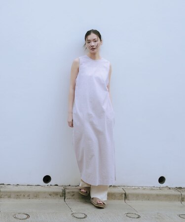new basic　インドコットンサッカーストライプワンピース