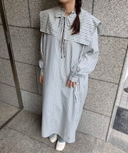 スクエアカラーSETストライプワンピース