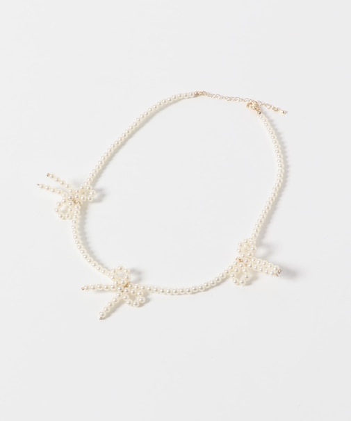 リボンパールショートネックレス