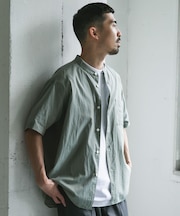 玉虫シャンブレー バンドカラーシャツ