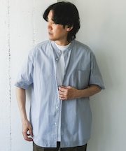 玉虫シャンブレー バンドカラーシャツ