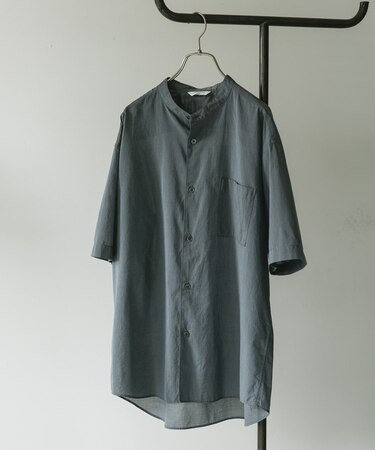 玉虫シャンブレー バンドカラーシャツ