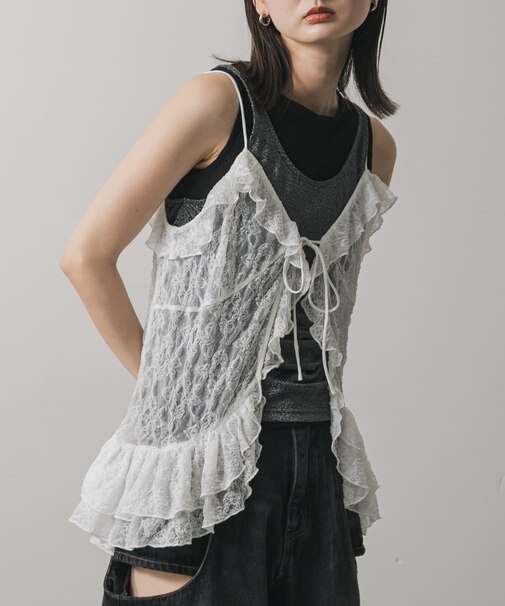 フリルレースキャミトップ