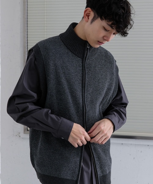 INTERIM ドライバーズニット ベスト サイズ5 INTERIM/LIMITED HYPER BIG HAND FRAMED DRIVERS ZIP KNIT VEST