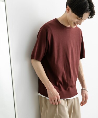 クルーネックニットショートスリーブTシャツ