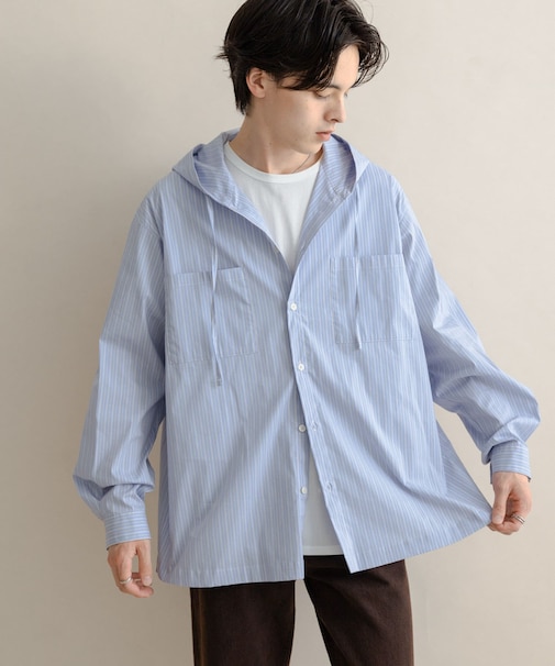 ストライプフーディールーズシャツ