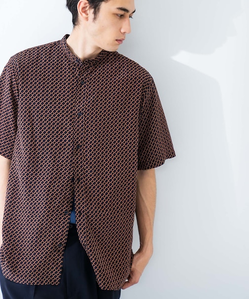 PRINT BAND COLLAR SHIRTS