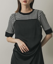 『一部WEB限定カラー』クルーネックリンガーボーダーTシャツ(5分袖)