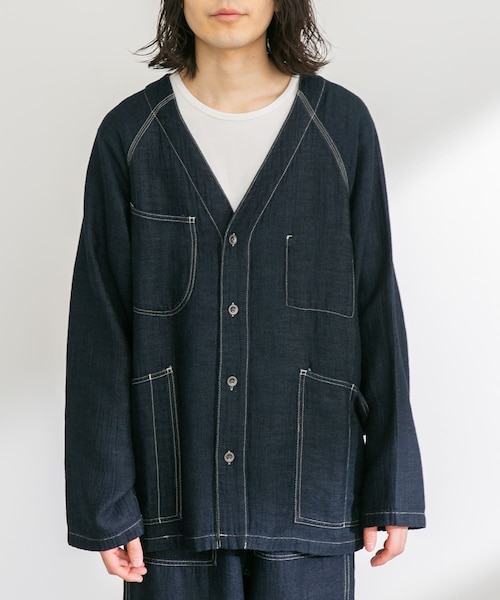 スラブヘリンボーンノーカラージャケット　アーバンリサーチ　S　美品 URBAN RESEARCH｜『セットアップ対応』new basic ヘリンボーン