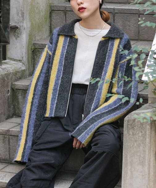フロントZIPストライプカーディガン