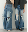『ユニセックス』ダメージデニムワイドパンツ