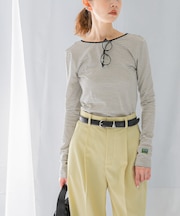 GREEN BUTTER　Two-way Stripe Patch T-shirts