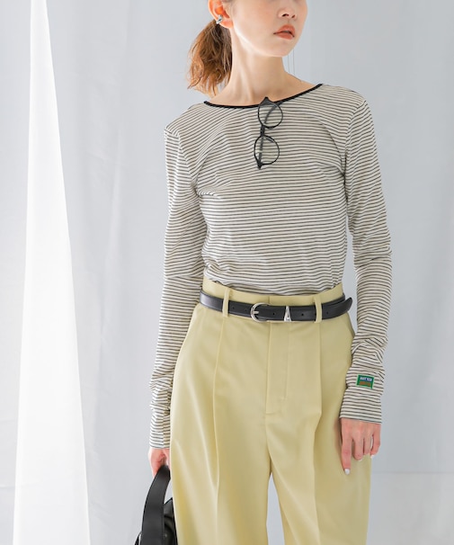 GREEN BUTTER　Two-way Stripe Patch T-shirts