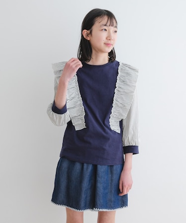 『WEB／一部店舗限定』布帛ドッキングフリルカットソー(KIDS)