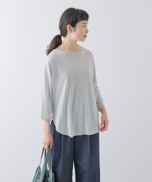 シフォン天竺7分袖カットソー