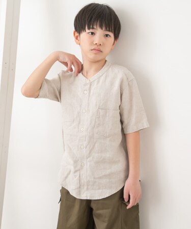 『親子リンク』シルケットリネンバンドカラーシャツ(KIDS)