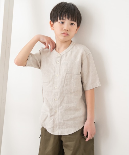 『親子リンク』シルケットリネンバンドカラーシャツ(KIDS)