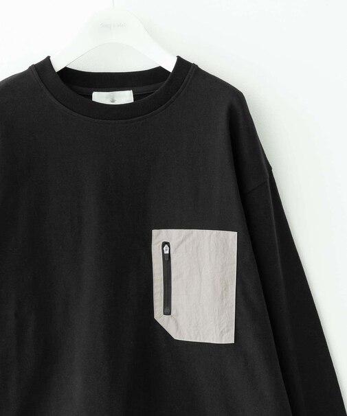 ヘビーウェイトナイロン布帛ポケットロングスリーブTシャツ