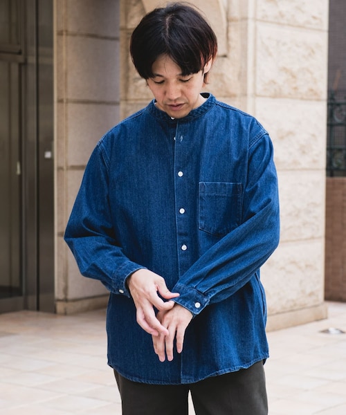 【美品】アーバンリサーチ　バンドカラーデニムシャツ　ゆったり　インディゴ デニムバンドカラーシャツ｜アーバンリサーチの通販｜&mall