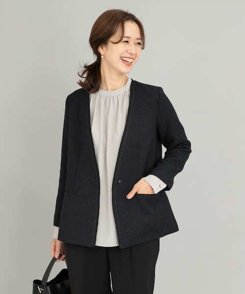 美品✨アーバンリサーチドアーズ ツイードVネックロングジャケット ノーカラー ツイードVネックロングジャケット（ノーカラージャケット