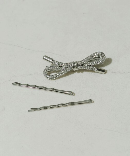 ビジューリボンモチーフ3セットピン