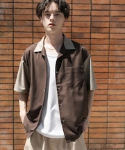 バイカラーオープンカラーショートスリーブシャツ
