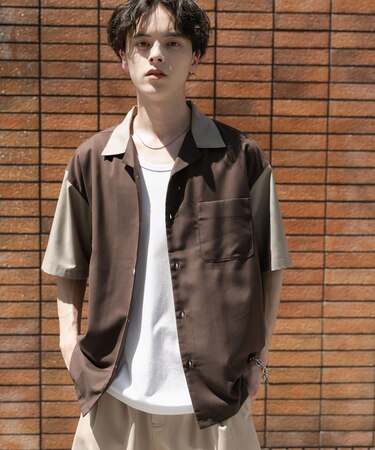 バイカラーオープンカラーショートスリーブシャツ