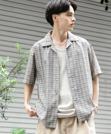 チェックオープンカラーショートスリーブシャツ