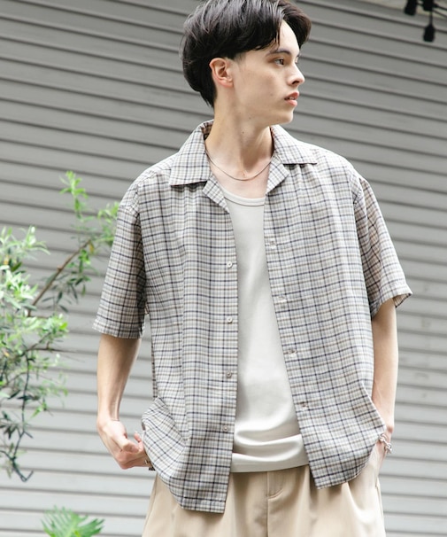 チェックオープンカラーショートスリーブシャツ