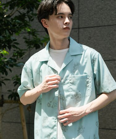 『ユニセックス』ボタニカルオープンカラーショートスリーブシャツ