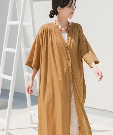 コットンボイルロールアップハーフスリーブワンピース