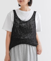 リネン混ノースリーブニット