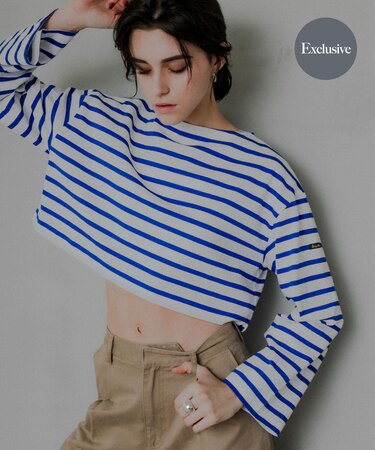 『WEB／一部店舗限定』『別注』Le minor×UR　Border cropped Tee