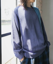 『洗濯可』シアーメッシュクルーネックニット