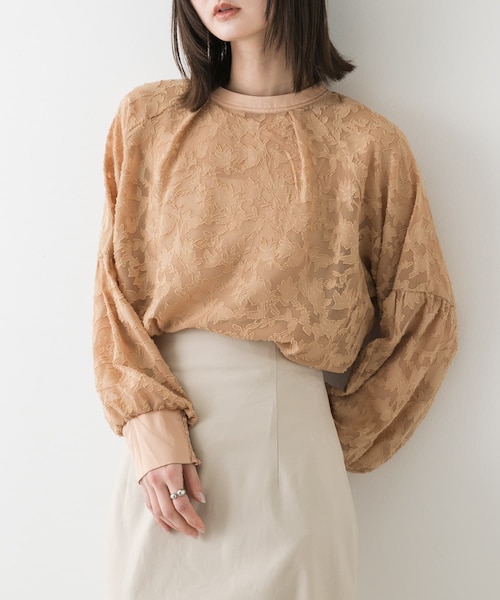 ソブ ハートジャガードボウタイブラウス リボン ボリュームスリーブ 38 総柄 ファッション通販 ファッション ソブ ハートジャガードボウタイ