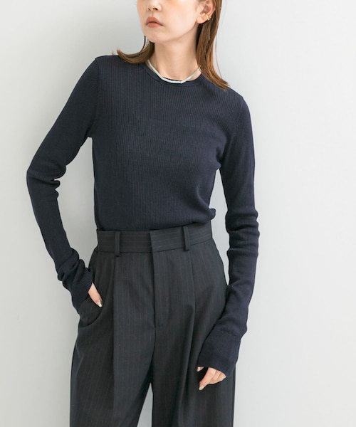 Aimeine エメイン　シルク混コンパクトリブニット Aimeine エメイン シルク混コンパクトリブニット ネイビー