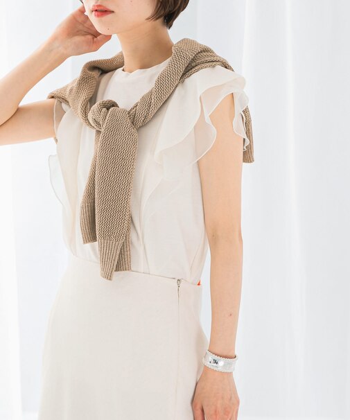 シアードッキングフリルスリーブTシャツ