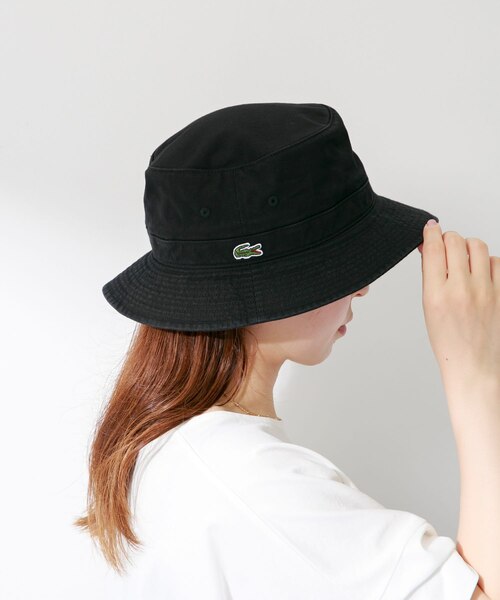 【新品未使用】LACOSTE バケットハット ブラック LACOSTE バケットハット 帽子 春夏 プリント メンズ バケハ