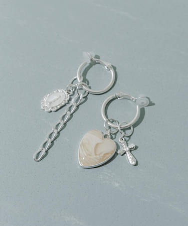 アシメハートチェーンイヤリング