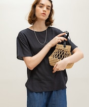 リネン混クルーネックブラウスTシャツ