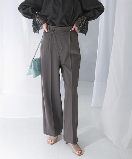 ヘリンボーンラップストレートパンツ