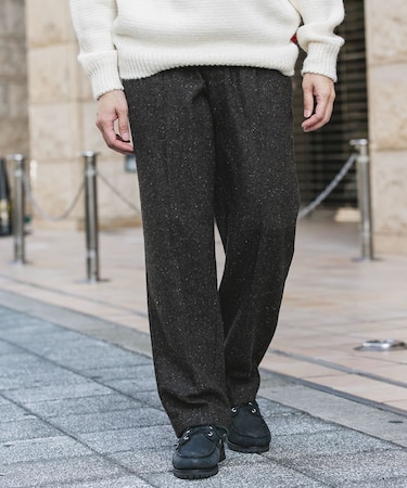 ウールブレンドネップワンタックパンツ