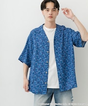 『別注』JAWS×SENSE OF PLACE　総柄オープンカラーシャツ