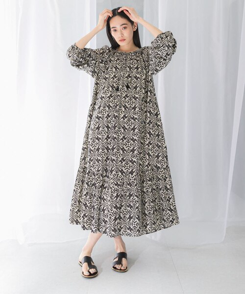 sara mallika COTTON LUREX RIPPLE PRINT DRESS｜アーバン